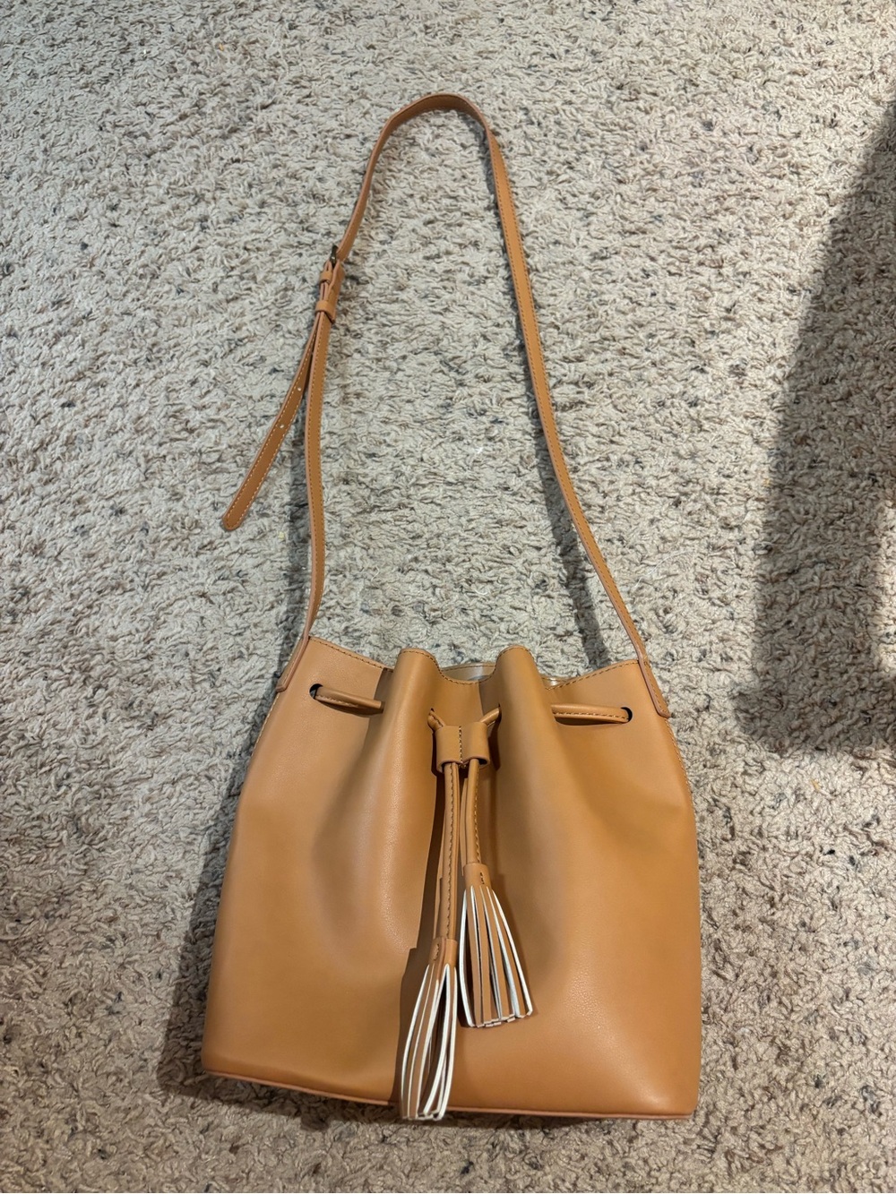 J. Crew butterscotch Drawstring Bucket Bag with Tassel